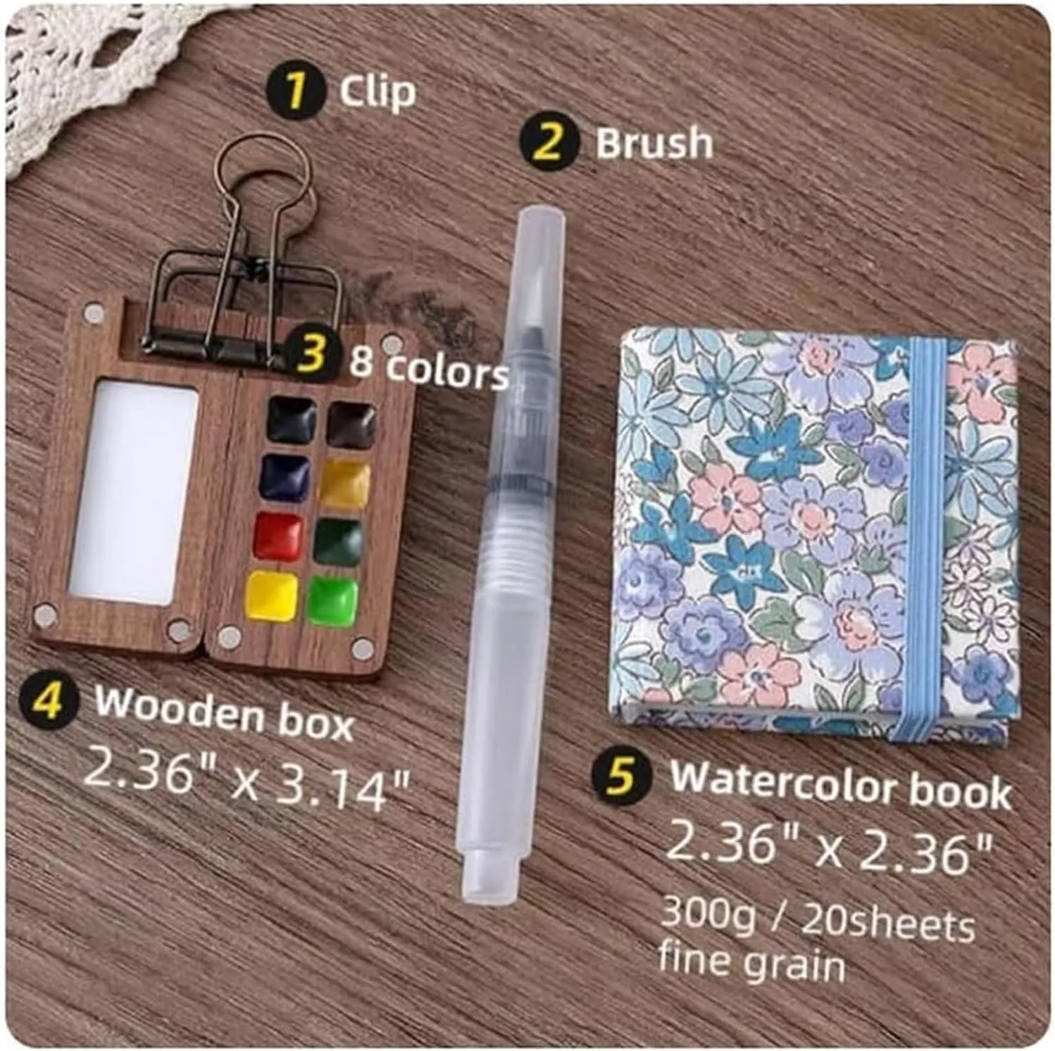 Biora Paint Palette Travel Kit Bring Two Spare Pens,Mini Paint Palette,Pocketartist Watercolor Travel Set with Binder Clips for Painters Artists Students (8 Colors, E)
