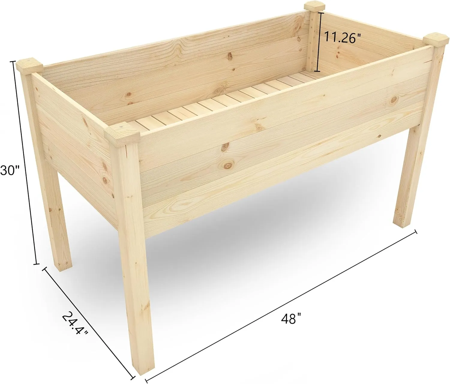 BIRASIL Outdoor Raised Garden Bed, Wood Planter Box for Vegetable Flower, Elevated Reinforced Large Garden Planters Boxes for Backyard Patio Gardening Balcony (48.5”L, Natural Wood)