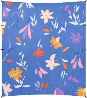 Blue Background Colorful Flowers Foldable Beach Canopy UPF50  Protection Waterproof Shade Sun Shelter with Sandbags and Shovel for Backyard, Grassland, Park