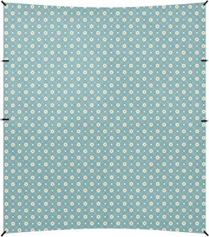 Blue Cute Cartoon Small Flowers White Foldable Beach Tent UPF50  Protection Easy Setup Large Sun Shade with Sand Shovel, Sandbags for Camping Trips, Fishing, Backyard Fun or Picnics