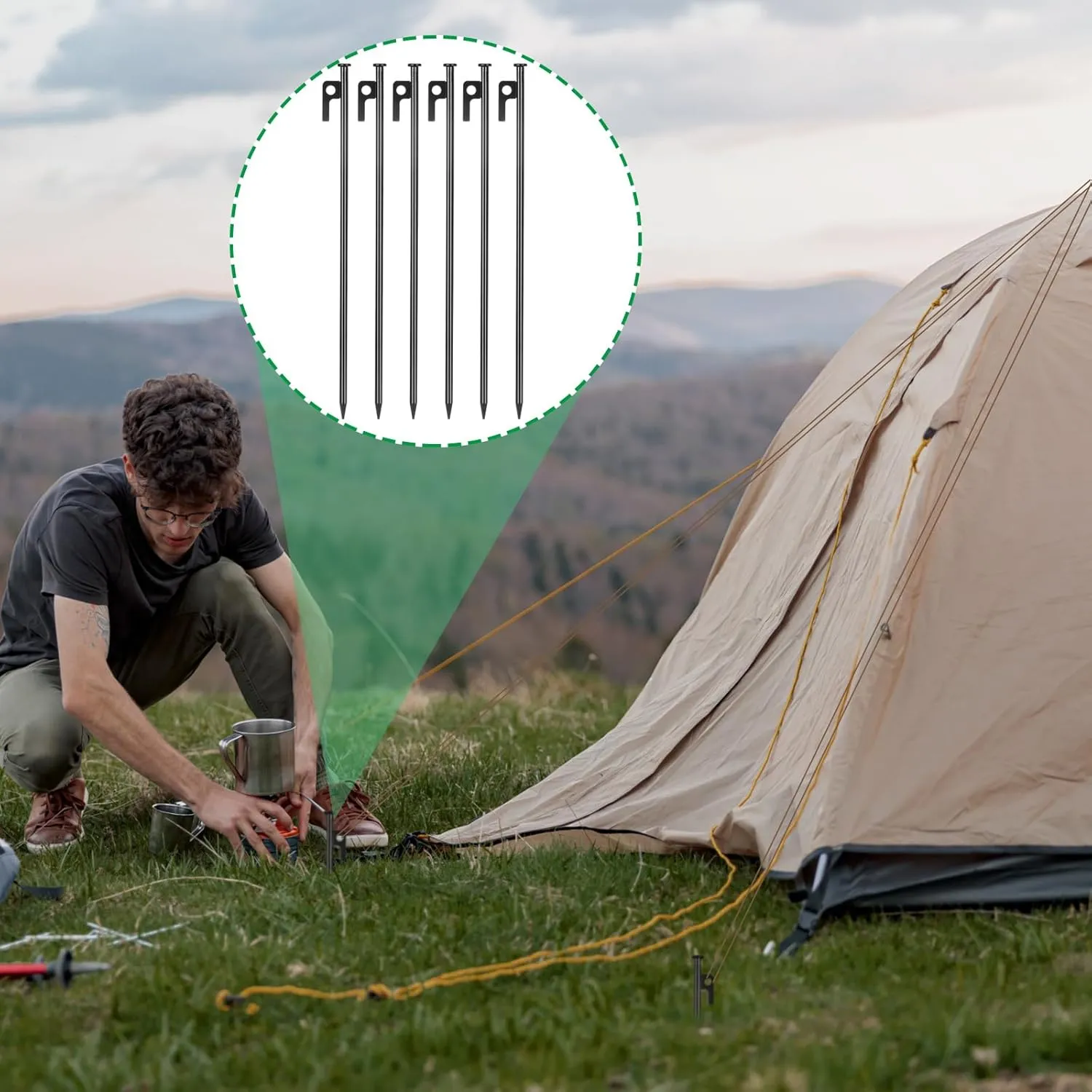 Blulu 24 Pcs Tent Stakes Heavy Duty Steel Metal Tent Pegs Unbreakable and Inflexible Metal Stakes Tent Spikes for Camping, Yard Decoration, Picnic, Tarp(16 Inch,Black)