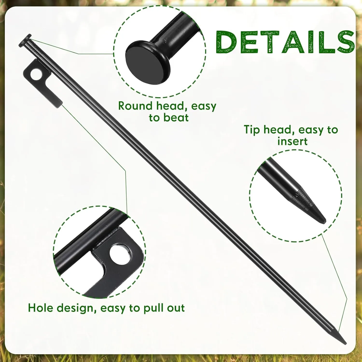 Blulu 24 Pcs Tent Stakes Heavy Duty Steel Metal Tent Pegs Unbreakable and Inflexible Metal Stakes Tent Spikes for Camping, Yard Decoration, Picnic, Tarp(16 Inch,Black)