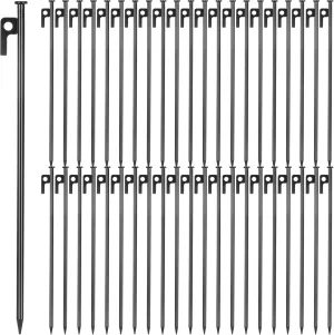 Blulu 24 Pcs Tent Stakes Heavy Duty Steel Metal Tent Pegs Unbreakable and Inflexible Metal Stakes Tent Spikes for Camping, Yard Decoration, Picnic, Tarp(16 Inch,Black)