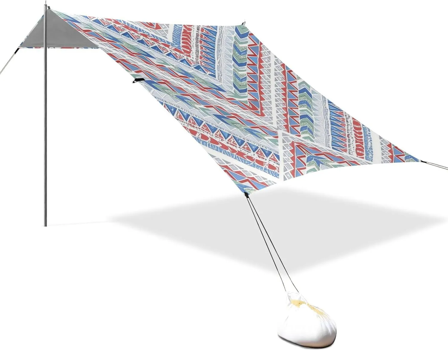 Boho Red Blue Irregular Texture Designed UPF50 Beach Tent & Canopy Water-Resistant Portable Sunshade with Sand Shovel, Sandbags for Camping Trips, Fishing, Backyard Fun or Picnics tapete para