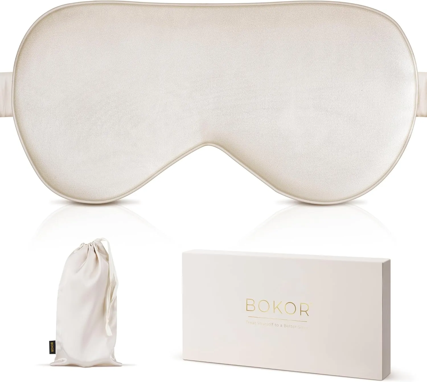 BOKOR Adjustable Silk Sleep Eye Mask - FSA/HSA Approved Sleep Mask for Women and Men, Luxury Mulberry Silk Eye Cover, Light-Blocking Improve Sleep Quality, Gift Ready with Travel Bag - Champagne