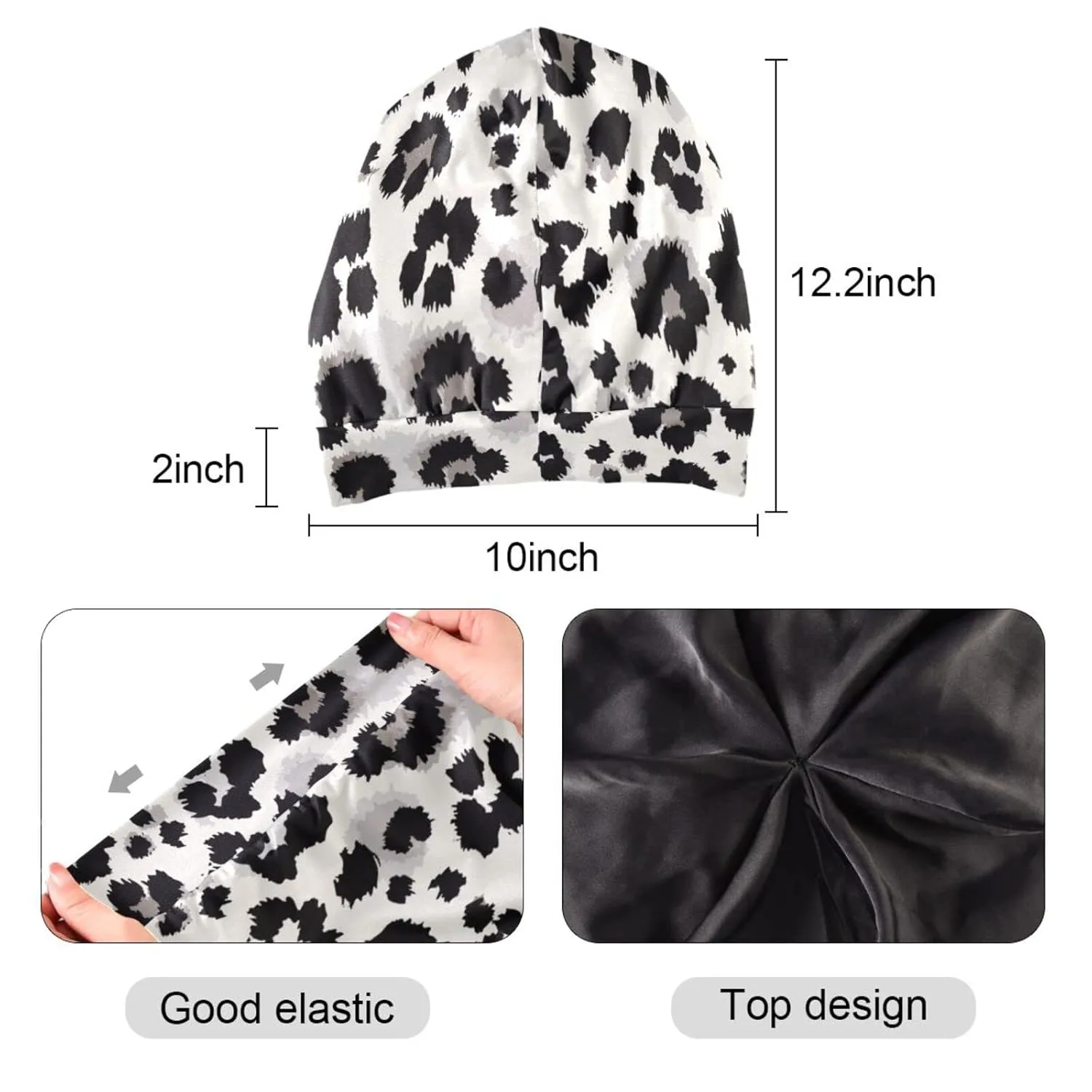 Bonnet Sleep Cap Hair Wrap Cover for Sleeping Satin Lined Head Wrap Nurse Cap Night Cap Slouchy Beanie for Men Women Animal Print Leopard