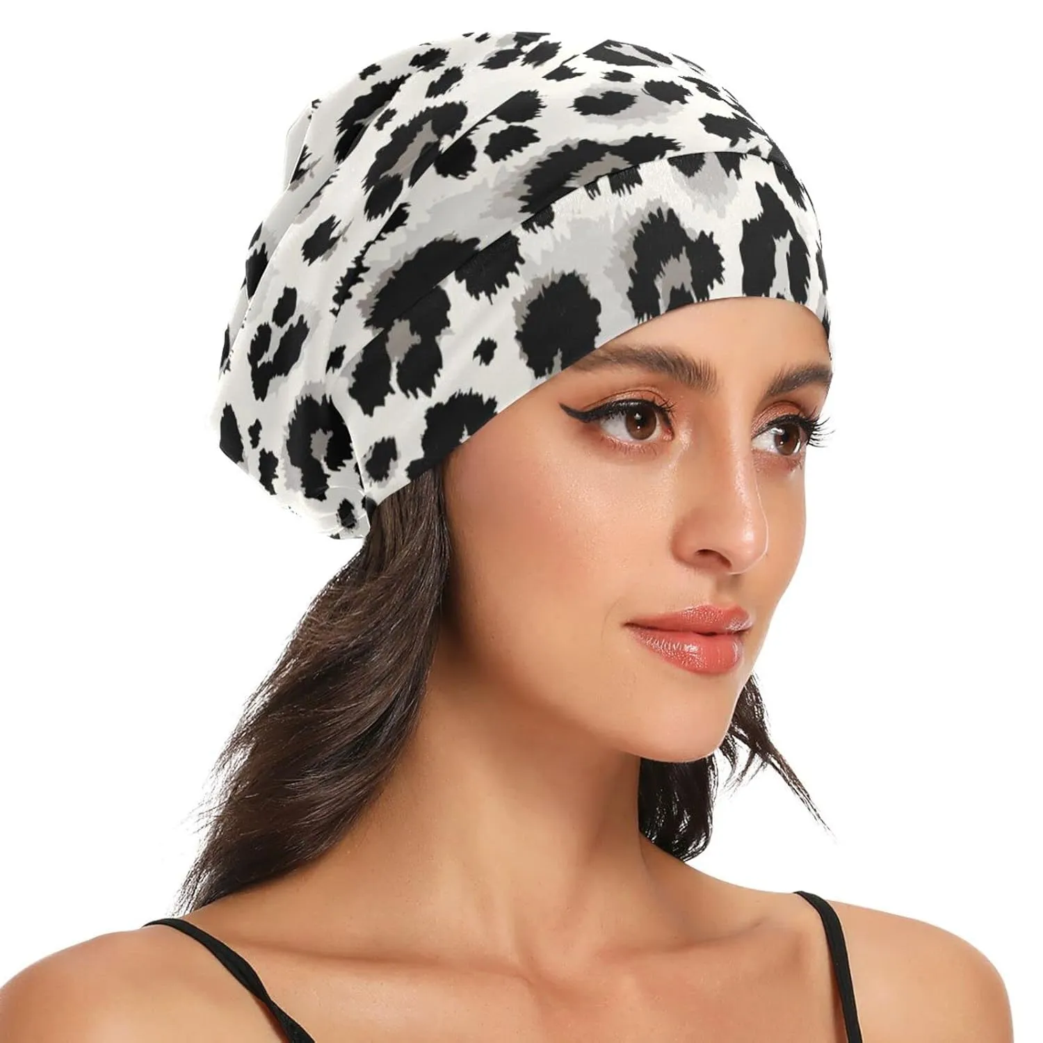 Bonnet Sleep Cap Hair Wrap Cover for Sleeping Satin Lined Head Wrap Nurse Cap Night Cap Slouchy Beanie for Men Women Animal Print Leopard
