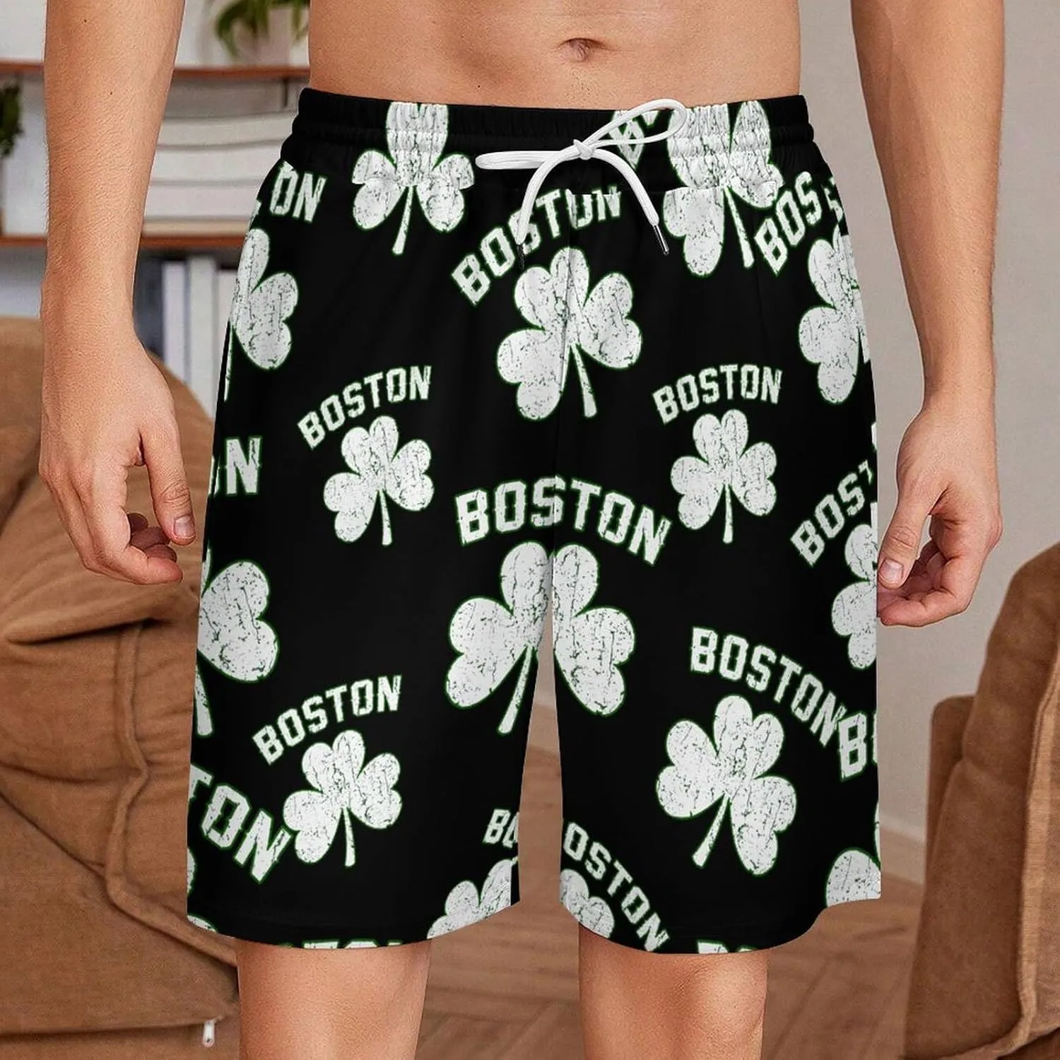 Boston Shamrocks Men's Athletic Shorts Jersey Pocket Lounge Weekend Short