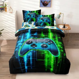Boys Gaming Bedding Sets Twin Size Gamer Comforter Sets, Soft Kids Teens Bed Sets, Green Blue Gaming Decor for Boys Bedroom, Lightweight Bed in a Bag Twin