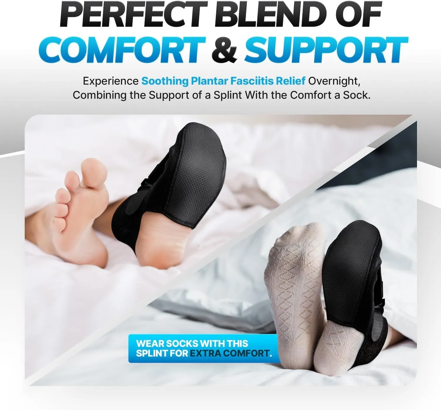 BraceAbility Plantar Fasciitis Night Splint Sock - Soft Plantar Fascia Brace for Sleeping, Achilles Tendonitis, Foot Drop, Heel Pain - Plantar Fasciitis Relief Night Splint for Women and Men (Medium)