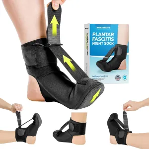 BraceAbility Plantar Fasciitis Night Splint Sock - Soft Plantar Fascia Brace for Sleeping, Achilles Tendonitis, Foot Drop, Heel Pain - Plantar Fasciitis Relief Night Splint for Women and Men (Medium)