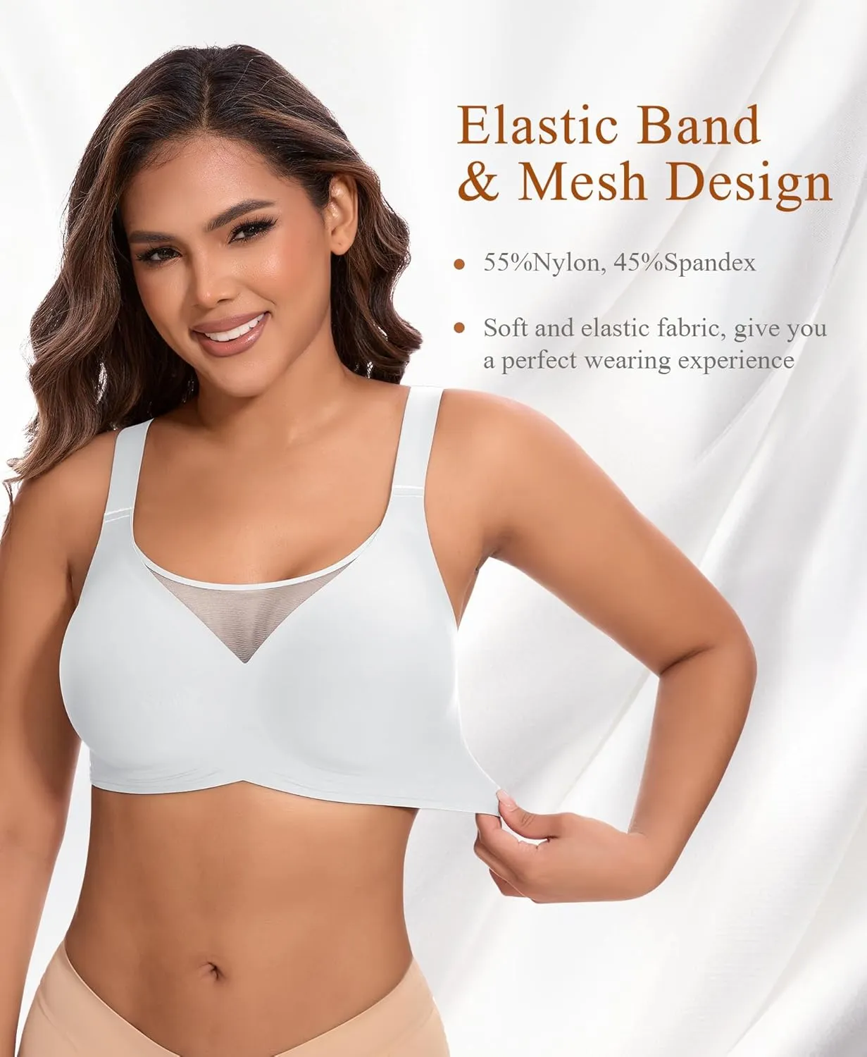 Bras for Women Wireless Seamless Mesh Push Up No Underwire Plus Size Soft Comfortable Sleep Everyday Brattlets with Extender