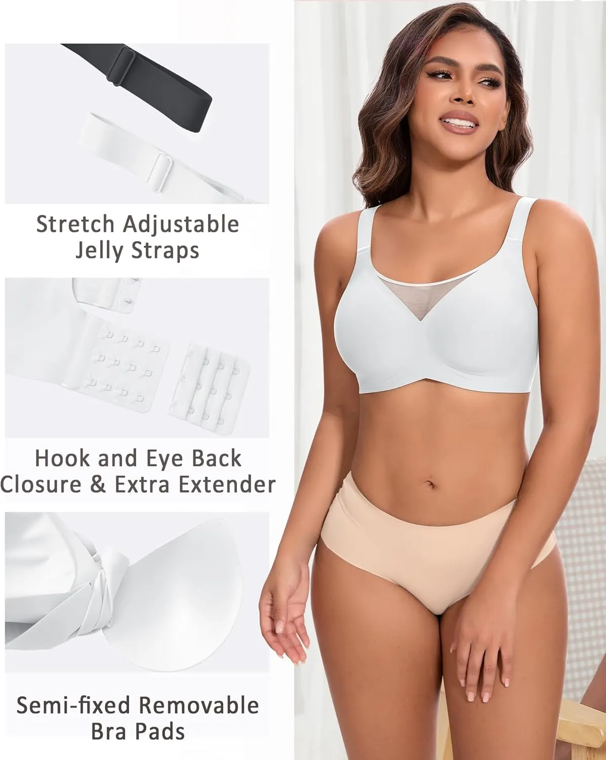 Bras for Women Wireless Seamless Mesh Push Up No Underwire Plus Size Soft Comfortable Sleep Everyday Brattlets with Extender