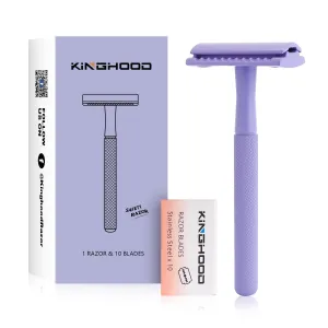 Brass Single Blade Razor for Gentle & Close Shave - Double Edge Safety Razor with 10 Blade Refills, Long Handle,Weighted Razor,Eco-Friendly & Less Irritation Perfect for Sensitive Skin