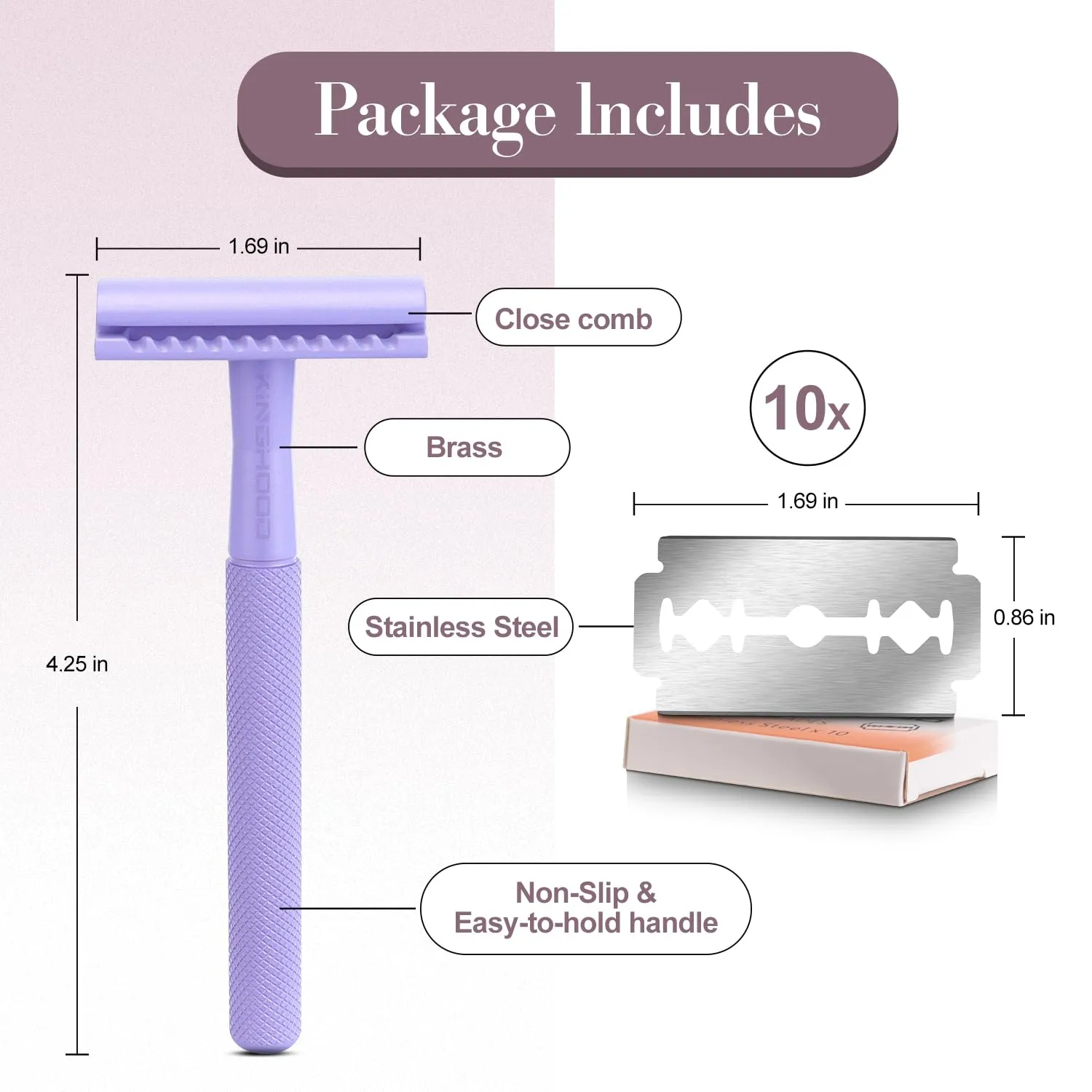Brass Single Blade Razor for Gentle & Close Shave - Double Edge Safety Razor with 10 Blade Refills, Long Handle,Weighted Razor,Eco-Friendly & Less Irritation Perfect for Sensitive Skin