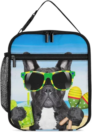 Brazil French Bulldog Enjoying Cocktai Reusable Lunch Bag Insulated Portable Lunch Box Bag Leak Proof Dining Bag Lunch Box Container Tote Pattern13