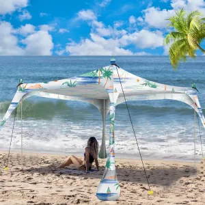 Buheco Beach Tent Pop Up Shade 7x7.5ft Beach Canopy Sun Shelter UPF50  with 4 Foldable Poles-Portable Carrying Bag-Sand Shovel-Ground Pegs-Windproof Ropes for Outdoor Family Camping-Fishing- Picnic
