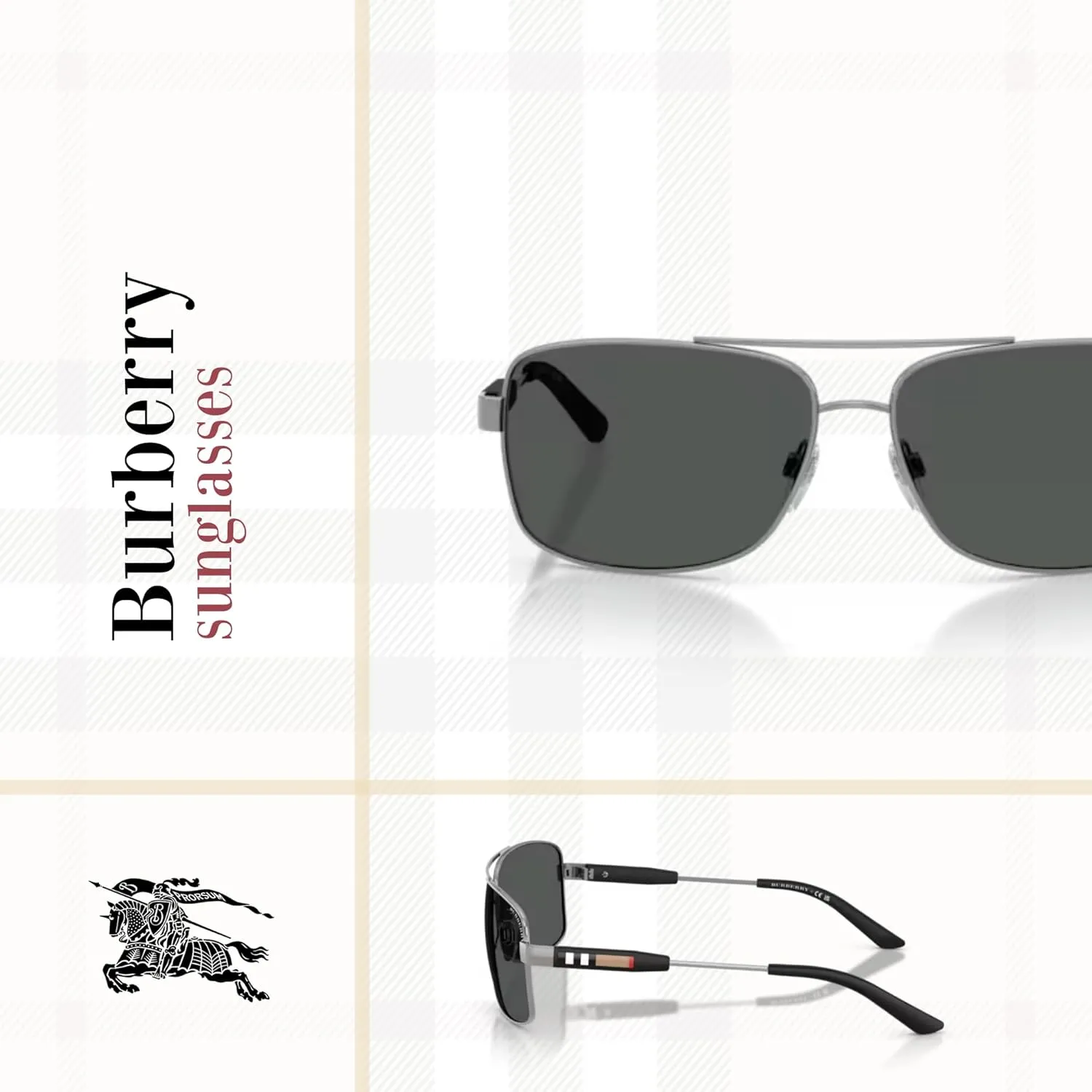 BURBERRY BE3074 Rectangle Sunglasses For Men   BUNDLE with Designer iWear Eyewear Kit