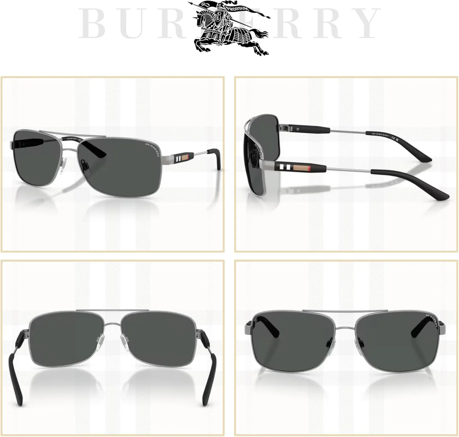 BURBERRY BE3074 Rectangle Sunglasses For Men   BUNDLE with Designer iWear Eyewear Kit
