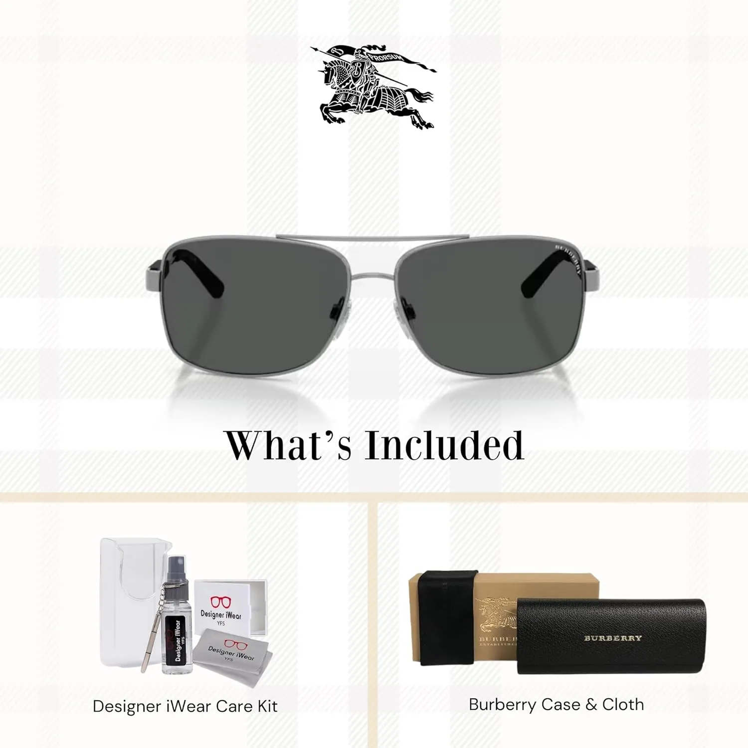 BURBERRY BE3074 Rectangle Sunglasses For Men   BUNDLE with Designer iWear Eyewear Kit
