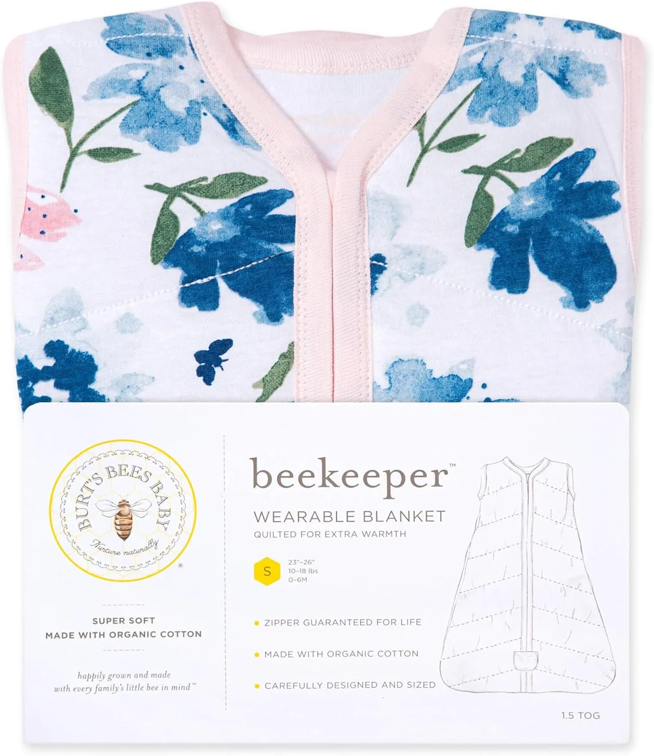 Burt's Bees Baby Beekeeper Wearable Blanket, Organic Cotton Swaddle 0.5 or 1.5 TOG, Newborn Essentials Shower Gift