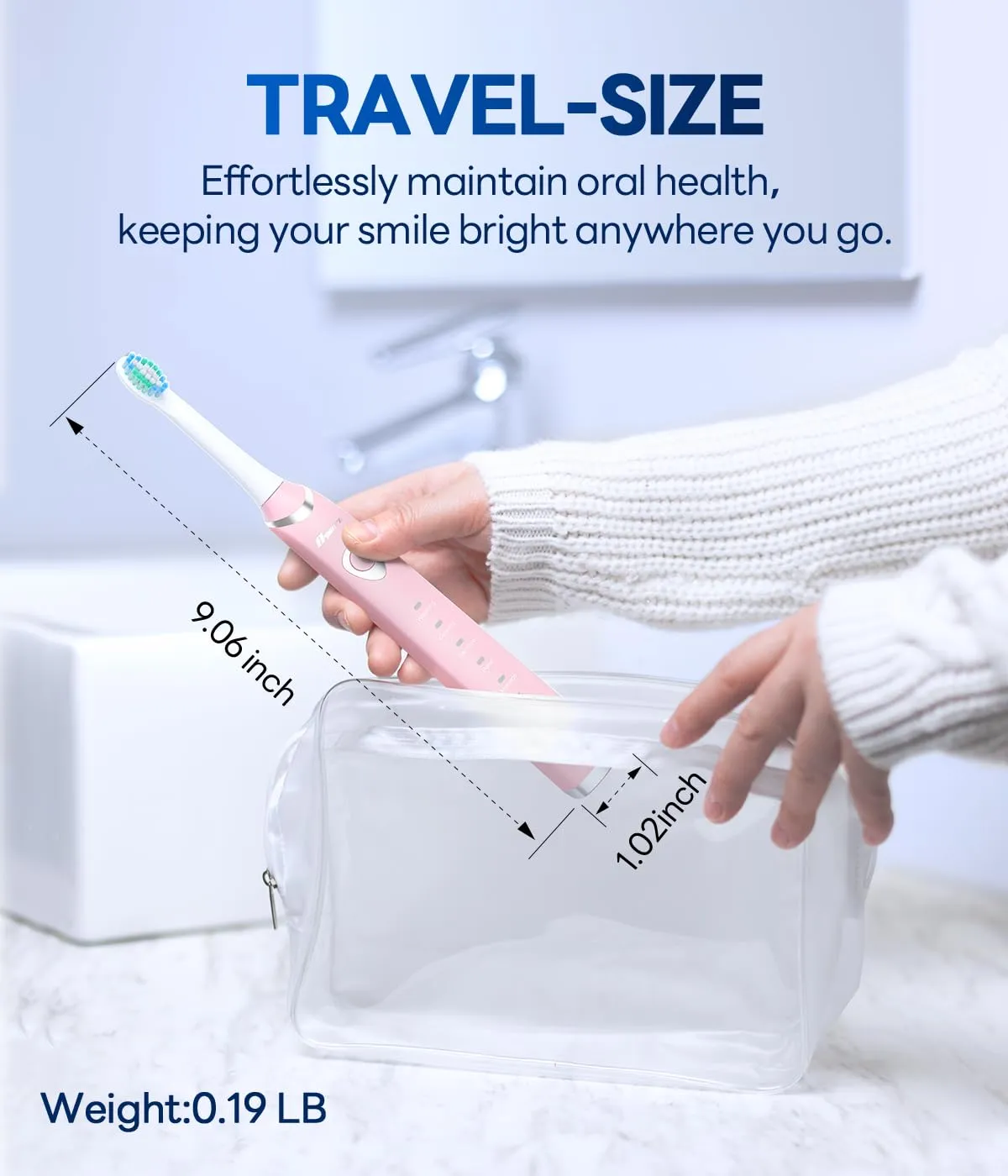 Bymore Electric Toothbrush for Adults,Travel Sonic Toothbrush with 8 Replacement Heads, Ultra Clean RechargeableToothbrush Portable One Charge for 330days 5 Modes 2mins Timer-Light Pink