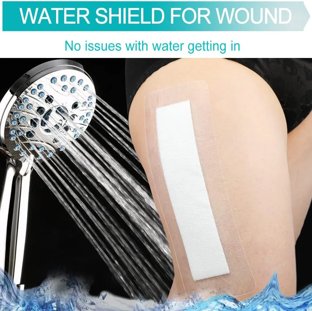 C-Section Waterproof Abdominal Incision Bandages Post Hysterectomy Tummy Tuck Shower Protector Scar Cover with Protective Pad Patches Island Dressing Tapes Large Wound Care Supplies 4x10 Pack of 25