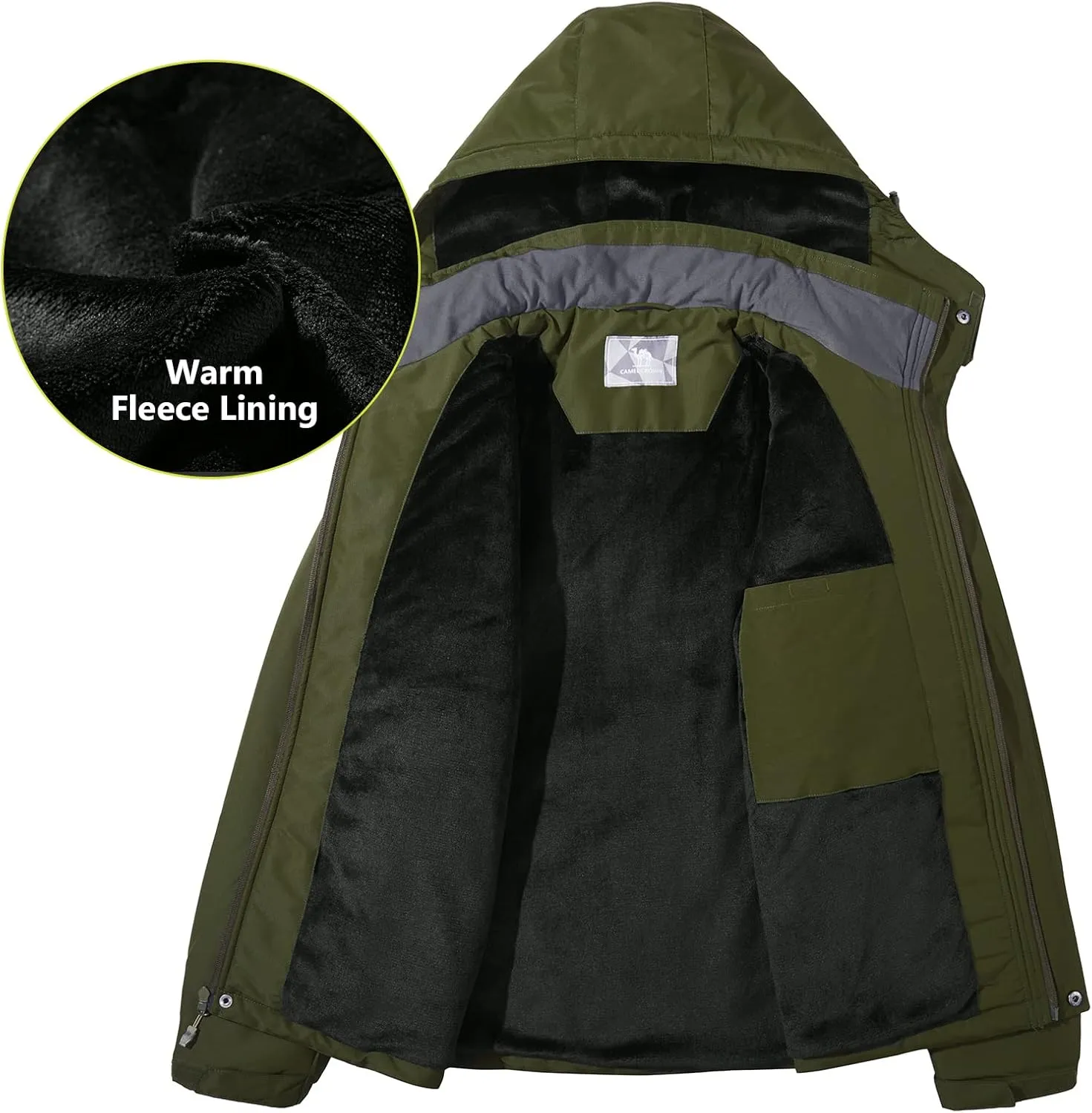CAMEL CROWN Men's Mountain Waterproof Ski Jackets Warm Winter Snow Coat with Detachable Hood Windproof Rain Jacket