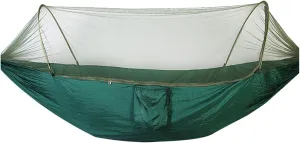Camp Quick Open Camping Hammock with Mosquito Net Lightweight Portable Parachute Nylon Double Hammock Backpacking Survival Travel Strong, Mgreen