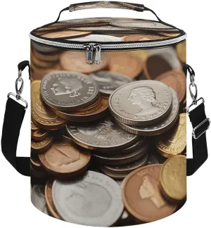Camping Cooler Bag, Currency Coin Print Portable Ice Pack Outdoor Cooler Bag Picnic Cooler Bag Foldable Cooler Bag