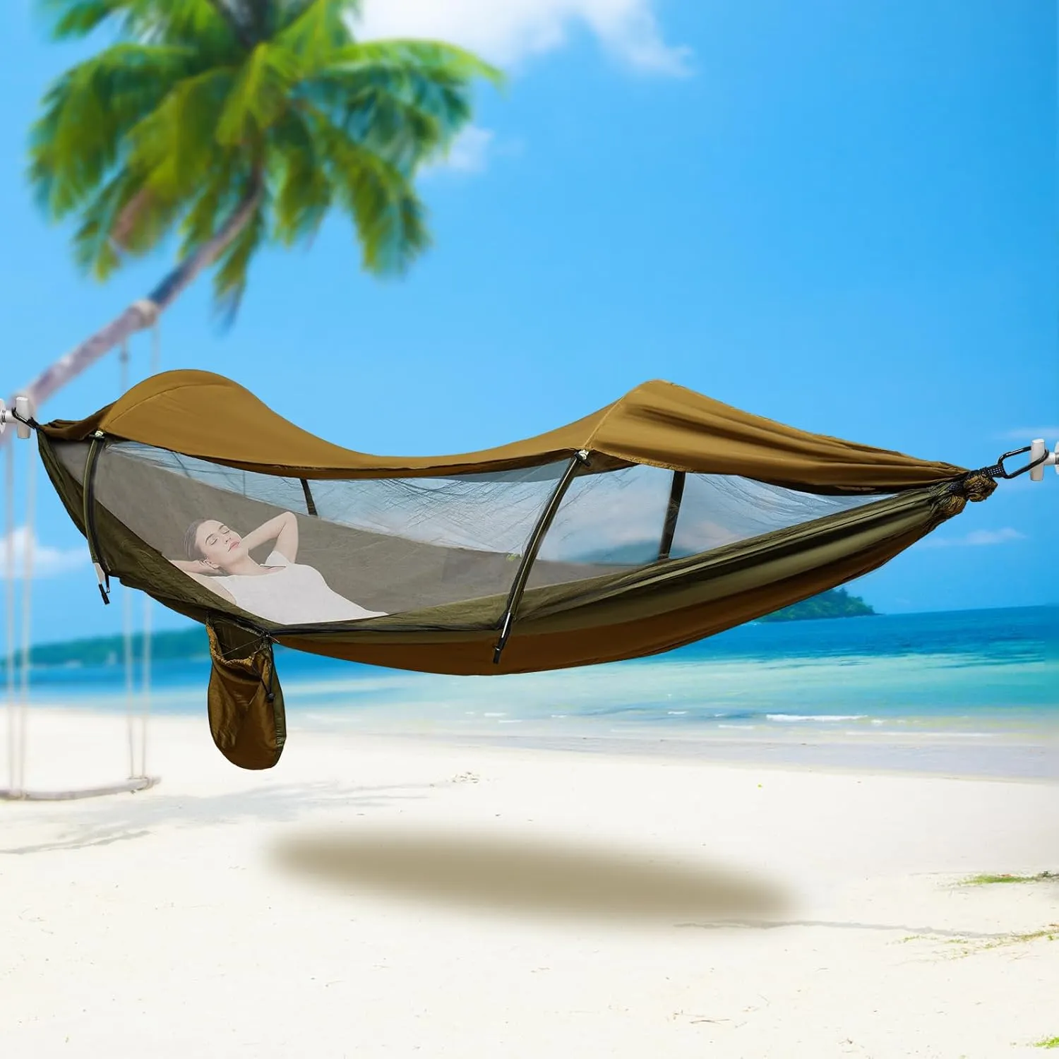 Camping Hammock with Mosquito Net, 2 Person Hammock Tent with Sunshade, Large Portable Double Single Hammock, Outdoor Mosquito Net for Camping Backpacking Backyard Hiking (Green)