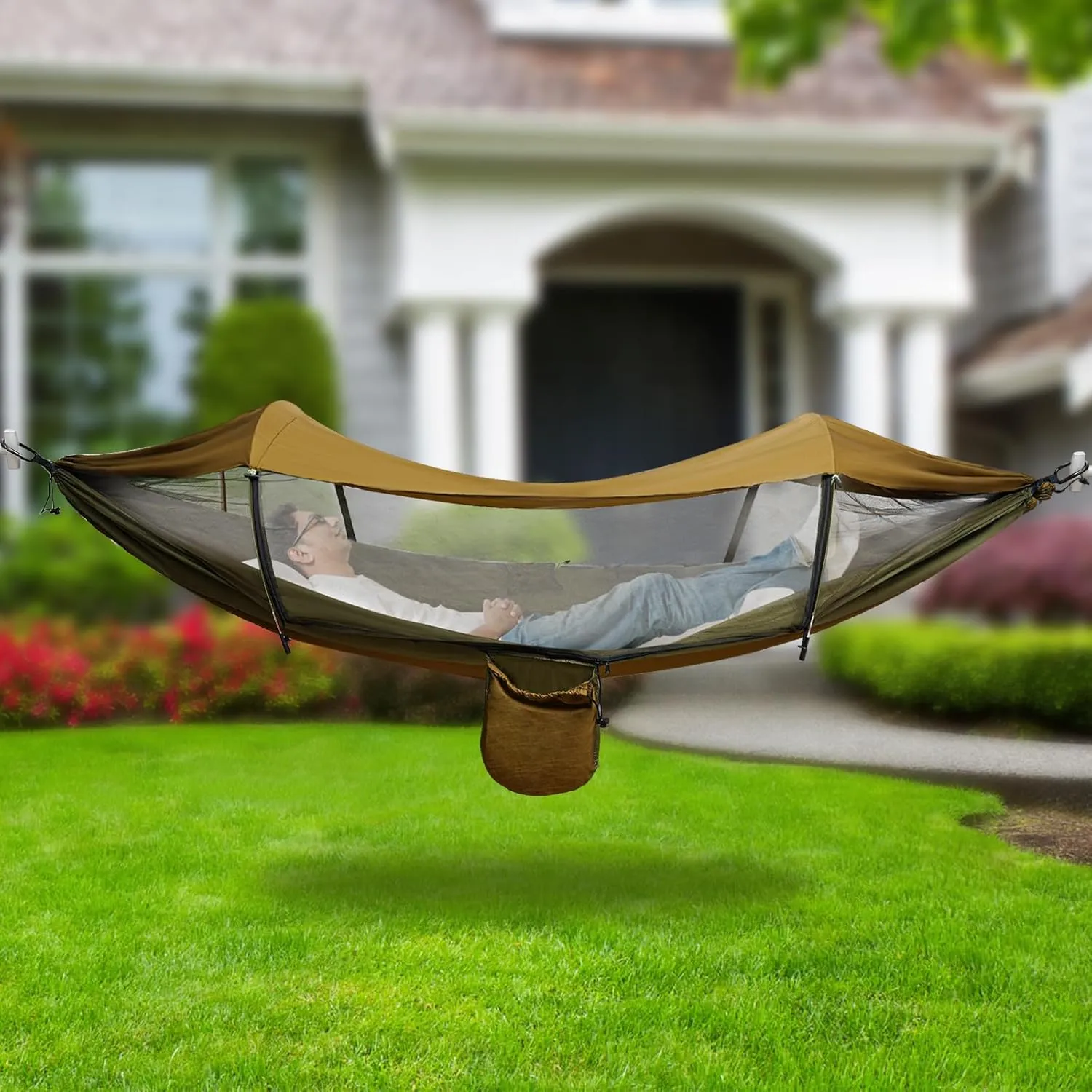 Camping Hammock with Mosquito Net, 2 Person Hammock Tent with Sunshade, Large Portable Double Single Hammock, Outdoor Mosquito Net for Camping Backpacking Backyard Hiking (Green)