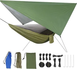 Camping Hammock with Mosquito Net,2 in 1 Hammock Tent with 7.5 * 6.8 ft Tarp,440lbs Heavy Duty Portable Tree Hammock Outdoor,210T Nylon Hammocks,Built-in Pocket Camping Gear (Army Green)