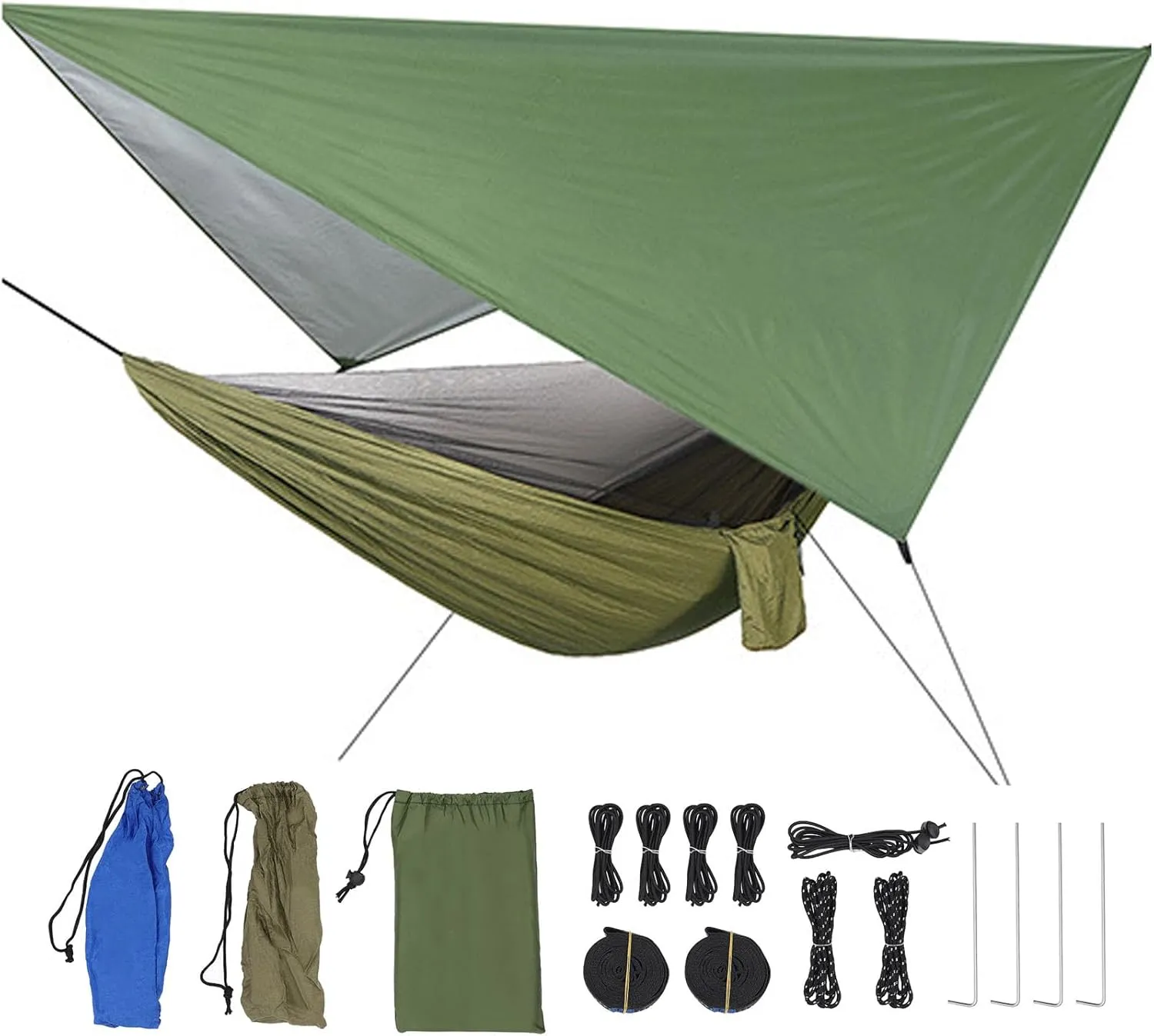 Camping Hammock with Mosquito Net,2 in 1 Hammock Tent with 7.5 * 6.8 ft Tarp,440lbs Heavy Duty Portable Tree Hammock Outdoor,210T Nylon Hammocks,Built-in Pocket Camping Gear (Army Green)