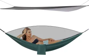 Camping Hammock with Rain Fly Tarp and Net, Portable Single Hammock with Net and Tent Tarp Heavy Duty Tree Strap Hammock Tent for Travel Camping Backpacking Hiking, Max Load: 440.9lbs (Blackish Green)
