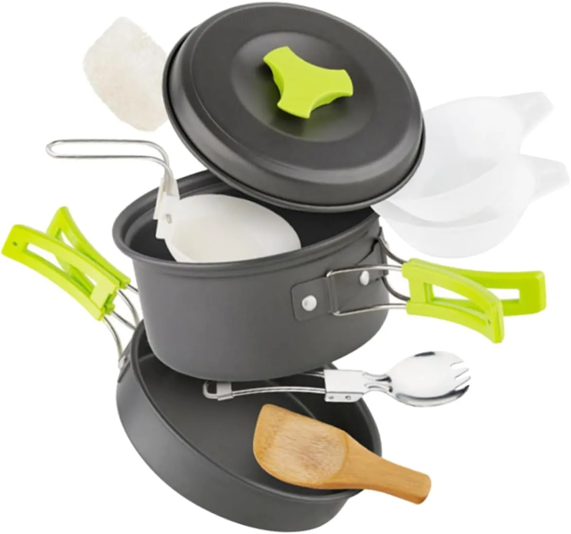 Camping Pot Set Outdoor Titanium Cookware Folding Cutlery Camping Accessories Heat-Resistant Handles