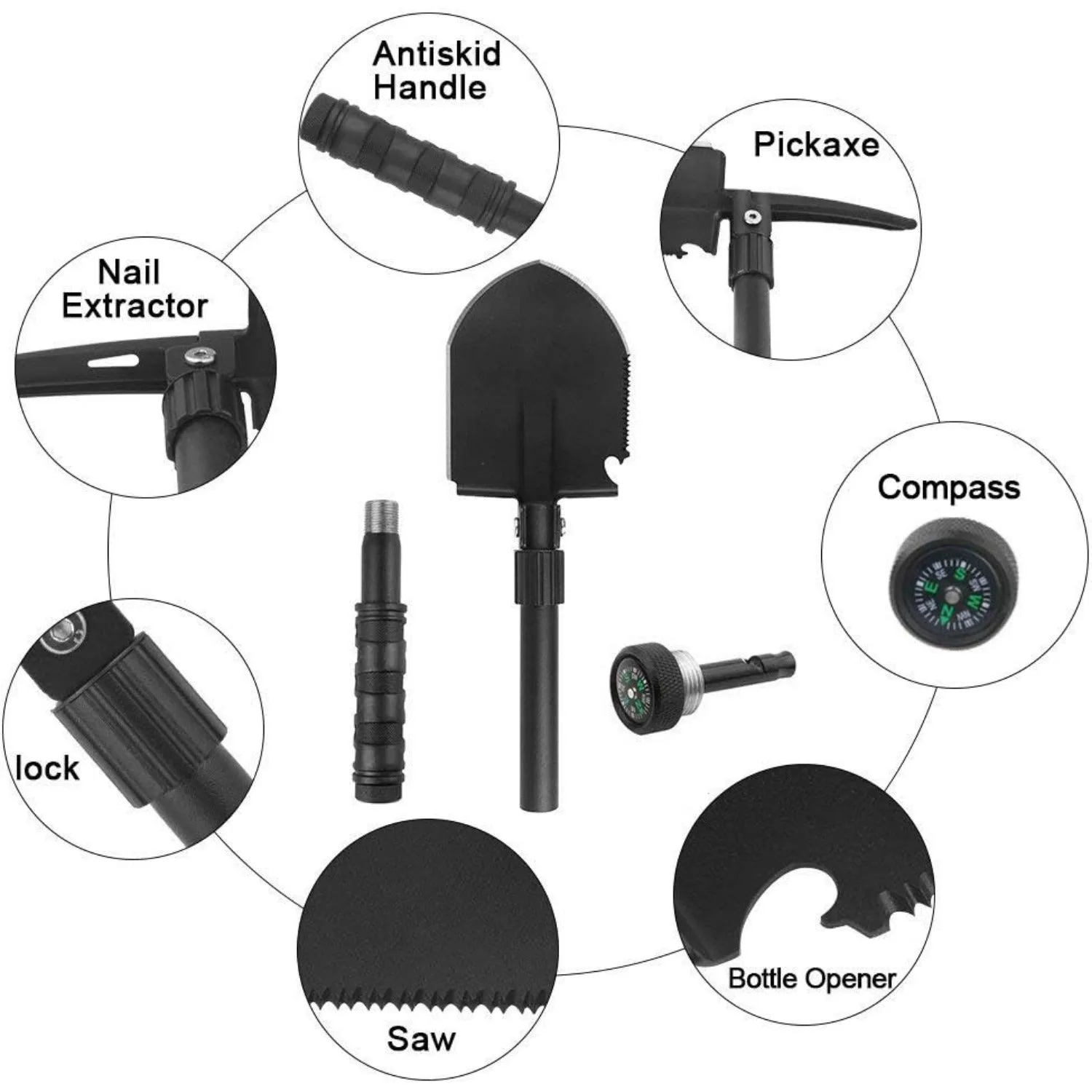 Camping Shovel,Shovel Folding, Portable, Multitool, Foldable Entrenching Tool, Collapsible Spade, for Backpacking, Trenching, Hiking, Survival, Car Emergency (Basic E-Tool)