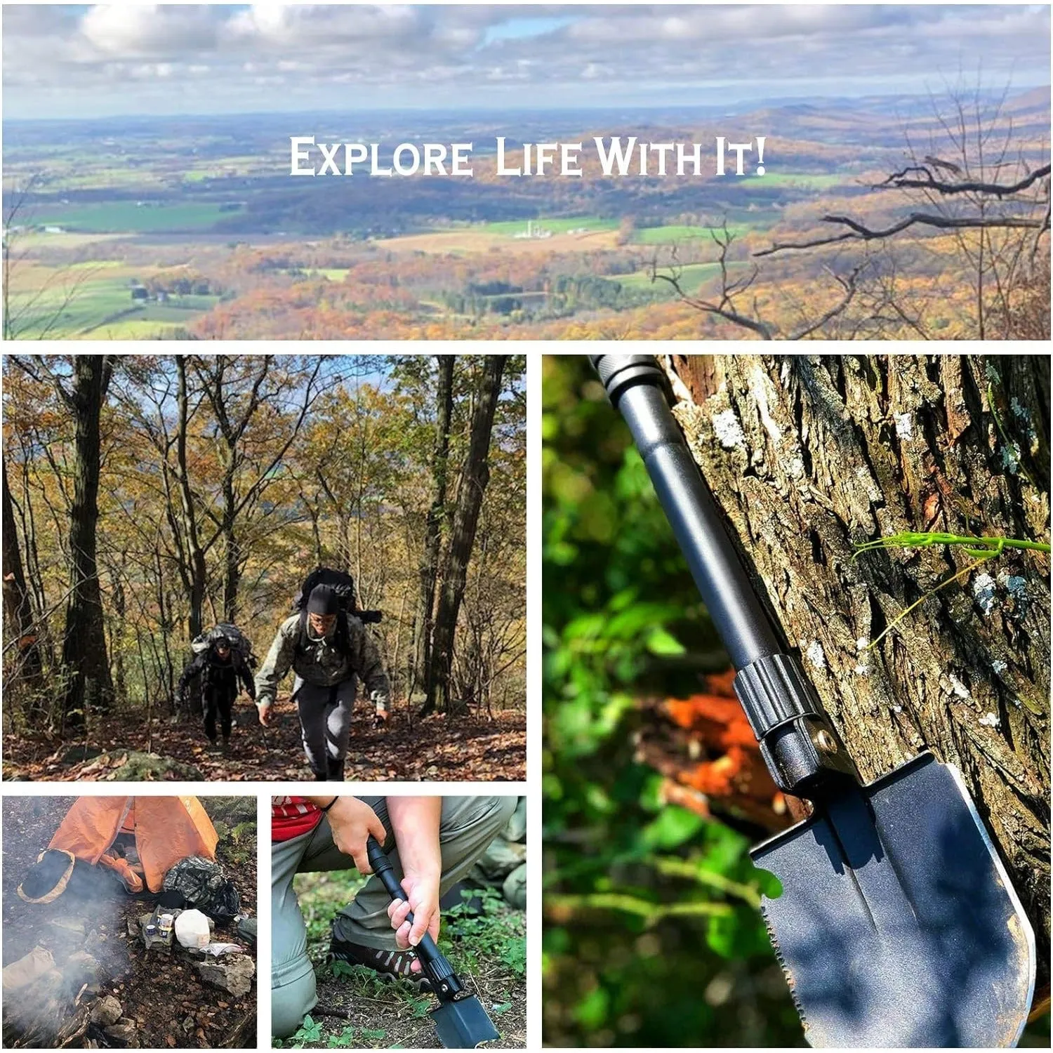Camping Shovel,Shovel Folding, Portable, Multitool, Foldable Entrenching Tool, Collapsible Spade, for Backpacking, Trenching, Hiking, Survival, Car Emergency (Basic E-Tool)