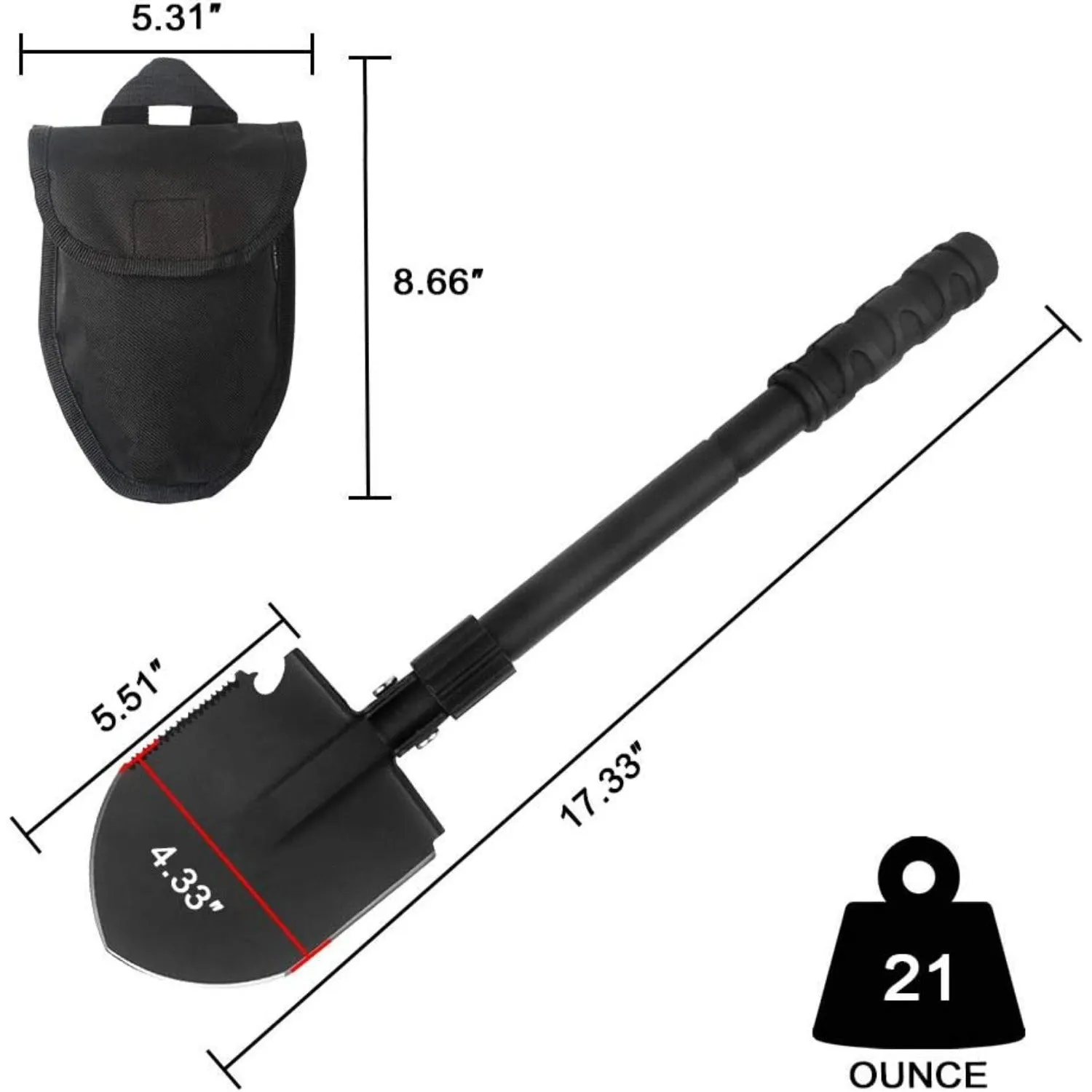 Camping Shovel,Shovel Folding, Portable, Multitool, Foldable Entrenching Tool, Collapsible Spade, for Backpacking, Trenching, Hiking, Survival, Car Emergency (Basic E-Tool)
