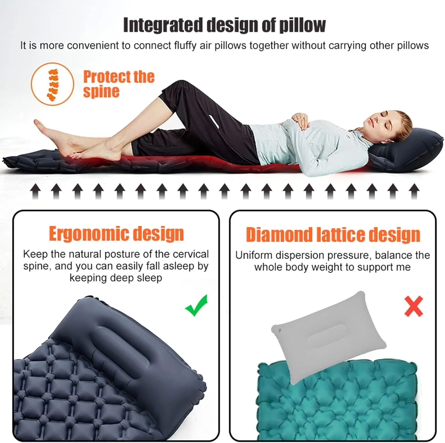 Camping Sleeping Pad, Outdoor Camping Sleeping Pad Folding Sleep Mat Beach Inflat Mattress with Pillows Ultralight Air Mat Travel Hiking New