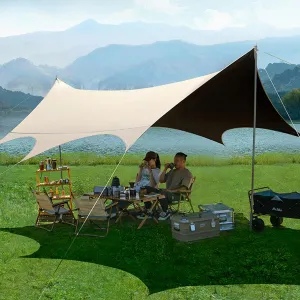 Camping Tarp Waterproof 18×15FT Tent Tarp with 2 Poles Portable Backpacking Tarp Ultralight Lightweight Car Awning Sunshade Hammock Rain Fly Tarp for OutdoorTraveling Hilking,Brown