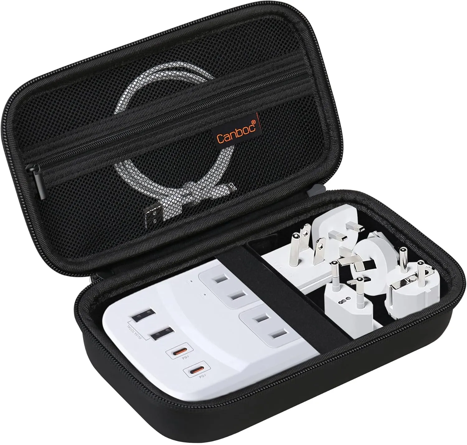 Canboc Travel Carrying Case for Ceptics Universal Travel Adapter Kit, World Travel Adapter Kit Storage Organizer, Zipper Mesh Bag fit USB Cable, Black (Case Only)