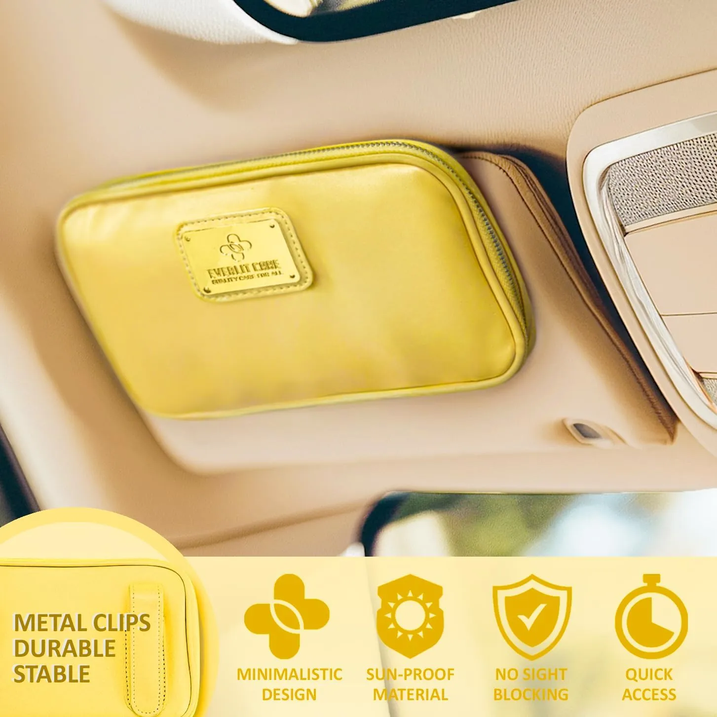 Car First Aid Kit Sun Visor Multi-Pocket Visor Organizer Storage Pouch with Survival Emergency Tools Including Window Breaker Disposable Urine Bag for Family Travel in Cars (Yellow)