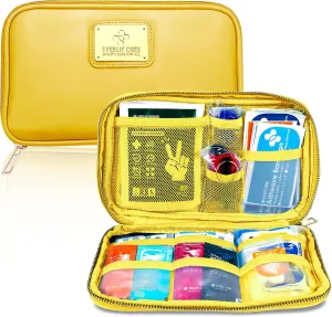 Car First Aid Kit Sun Visor Multi-Pocket Visor Organizer Storage Pouch with Survival Emergency Tools Including Window Breaker Disposable Urine Bag for Family Travel in Cars (Yellow)
