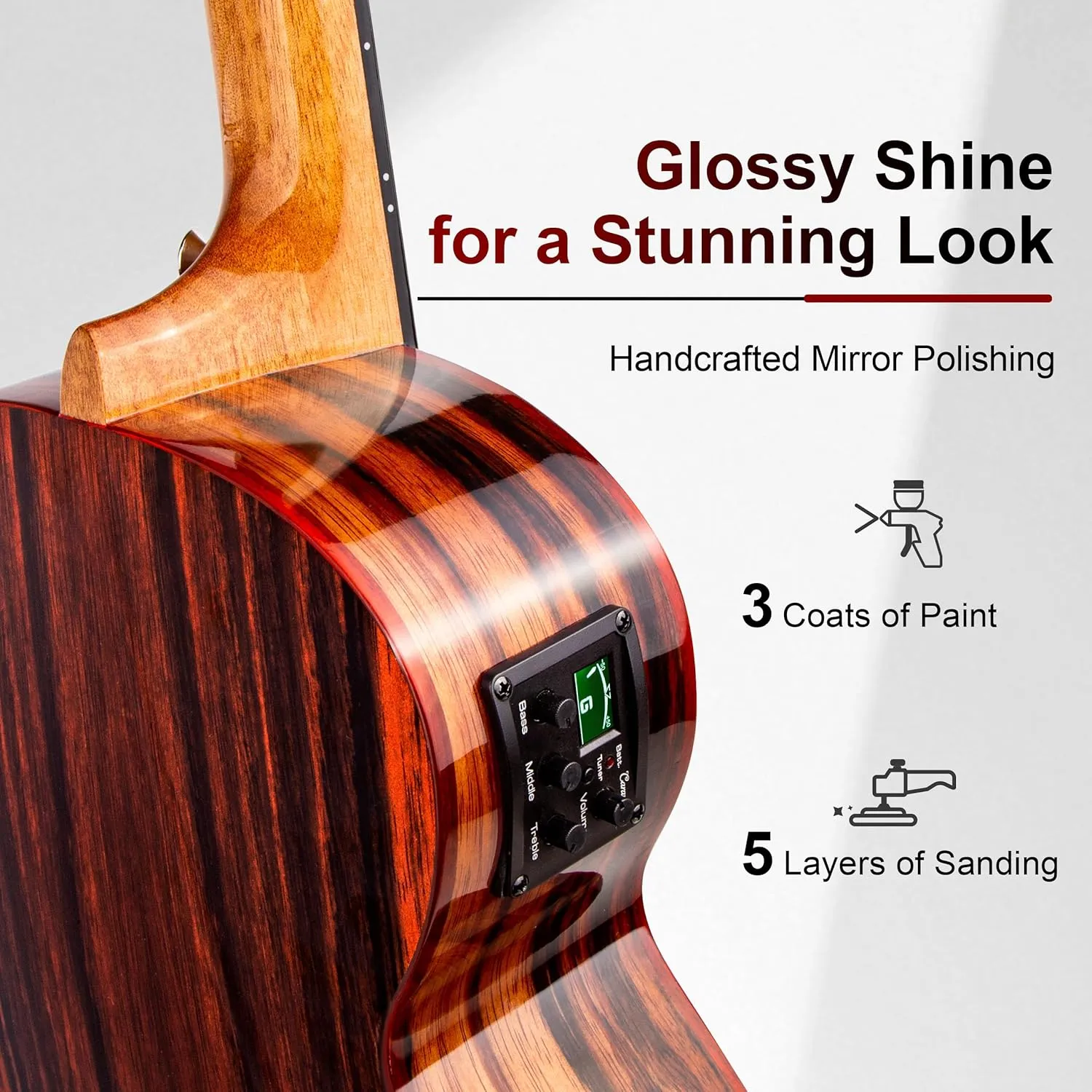 Caramel GEG91 Cutaway Ebony Glossy Guitalele | 30-inch Handmade Professional 6-String Acoustic & Electric Guitar Kit with Accessories for Travel