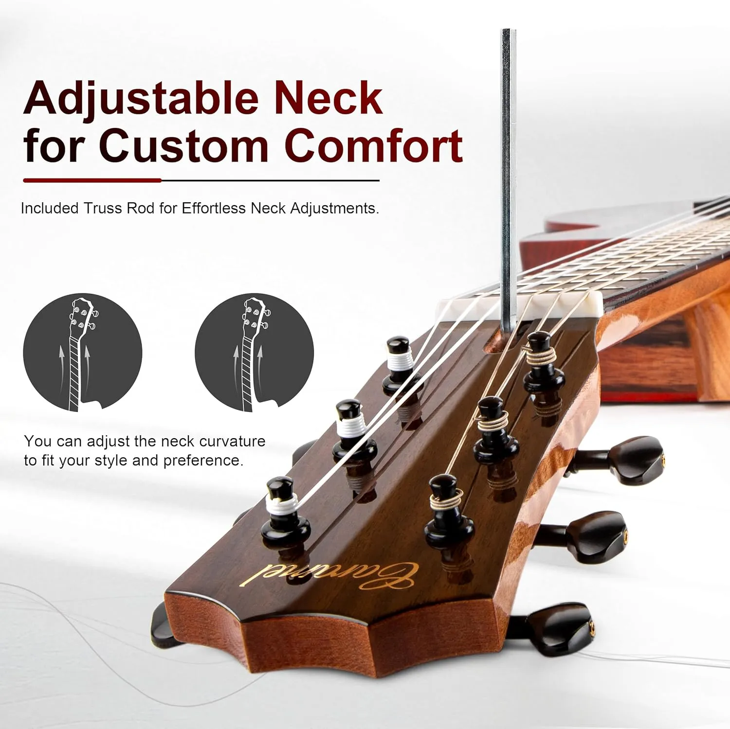 Caramel GEG91 Cutaway Ebony Glossy Guitalele | 30-inch Handmade Professional 6-String Acoustic & Electric Guitar Kit with Accessories for Travel