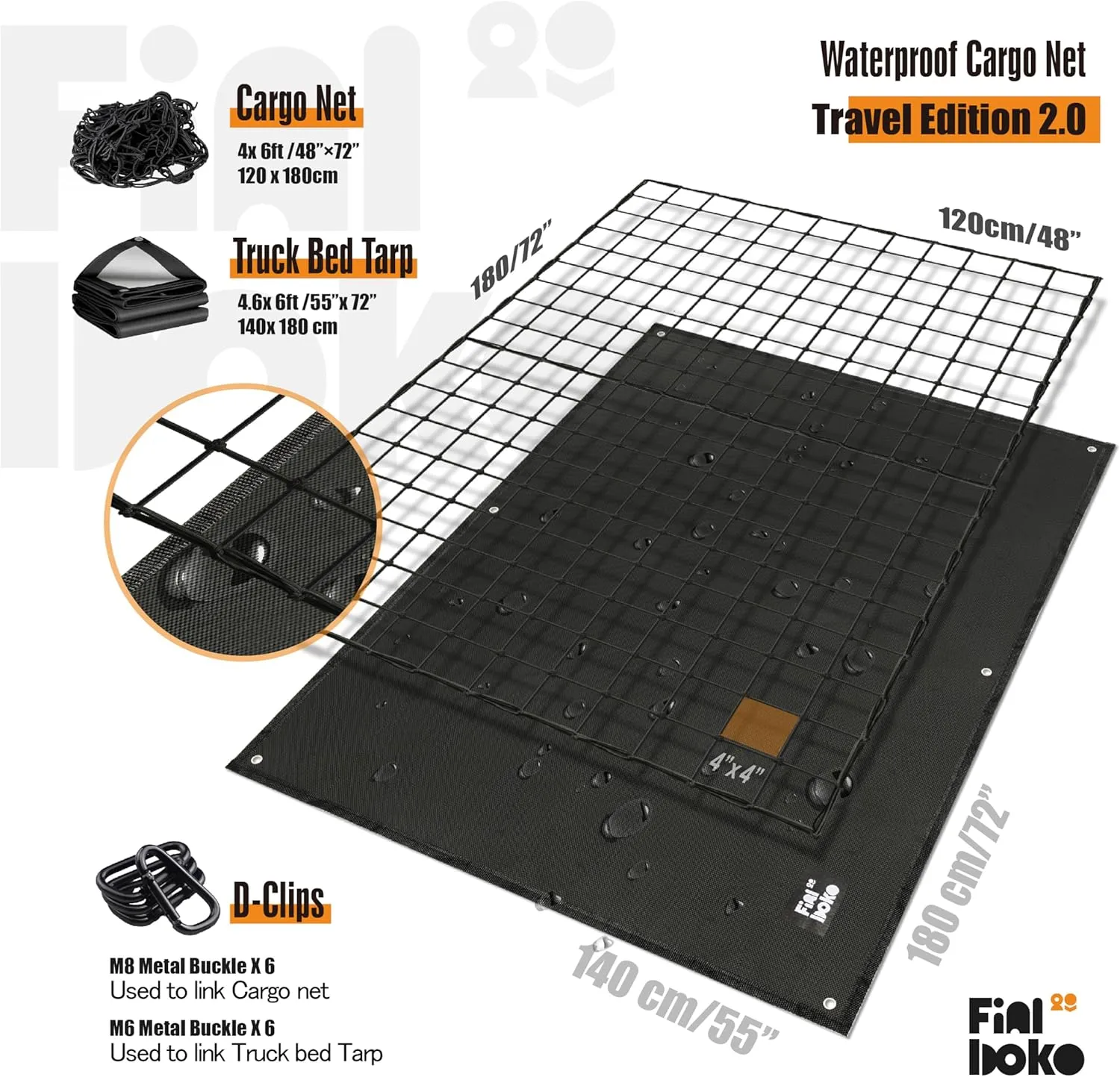 Cargo Net for Pickup Truck Bed,4' x 6' Stretches to 8' x 12' - Small Mesh Bungee Net Cargo Netting with Portable Truck Bed Tarp,Cargo Net Suitable for Daily and Rainy Day Loading of Trucks