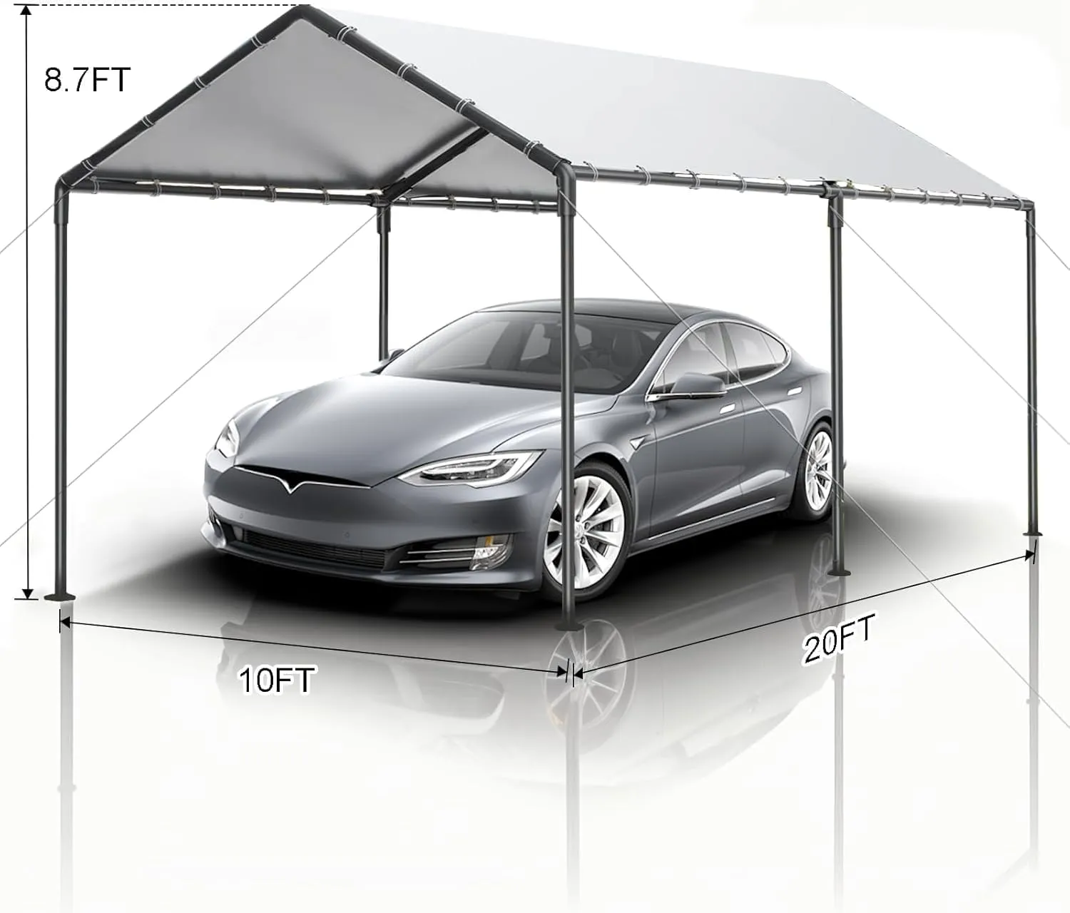 Carport 10x20ft Heavy Duty Car Canopy, Portable Garage Shelter with Steel Frame, Car Port Storage Shed with All-Season Trap for Car Boat Truck Boat Party (White)