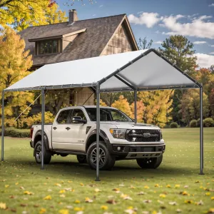 Carport 10x20ft Heavy Duty Car Canopy, Portable Garage Shelter with Steel Frame, Car Port Storage Shed with All-Season Trap for Car Boat Truck Boat Party (White)