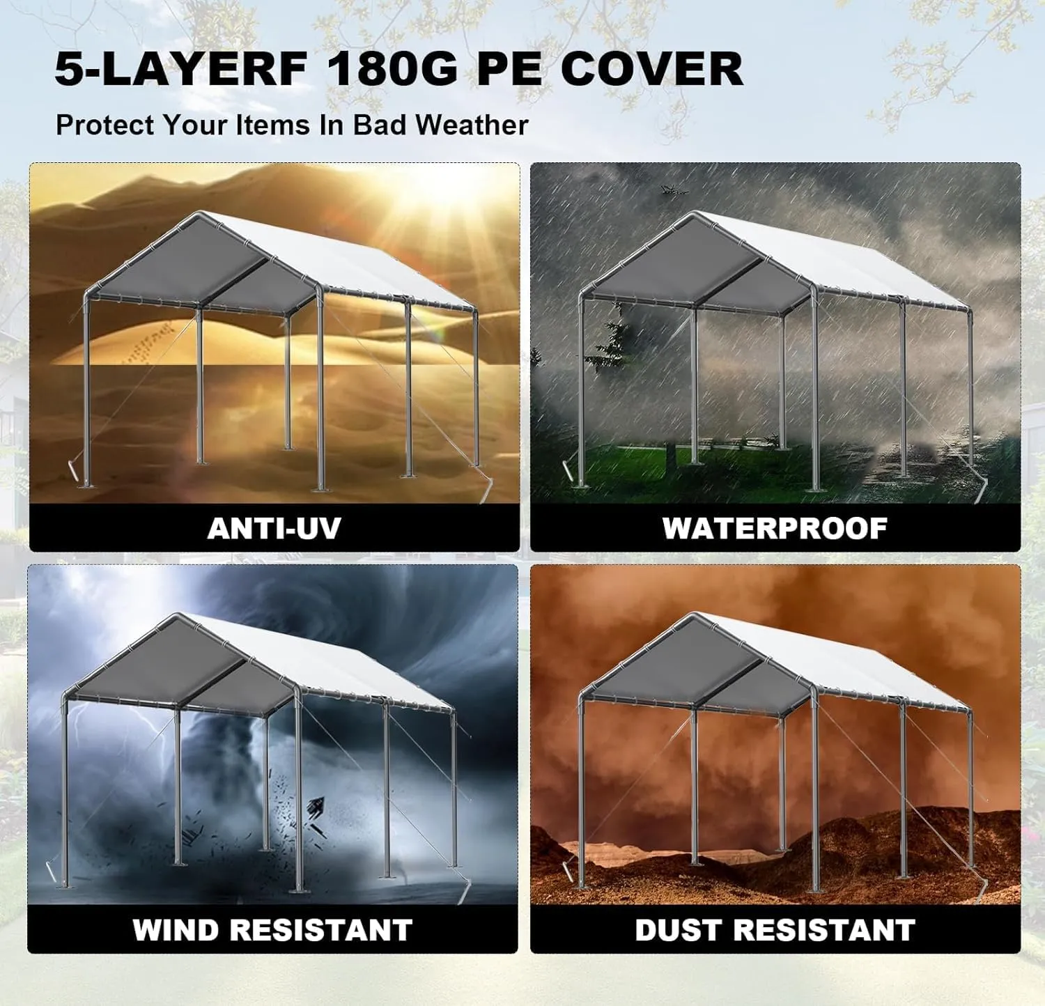 Carport 10x20ft Heavy Duty Car Canopy, Portable Garage Shelter with Steel Frame, Car Port Storage Shed with All-Season Trap for Car Boat Truck Boat Party (White)